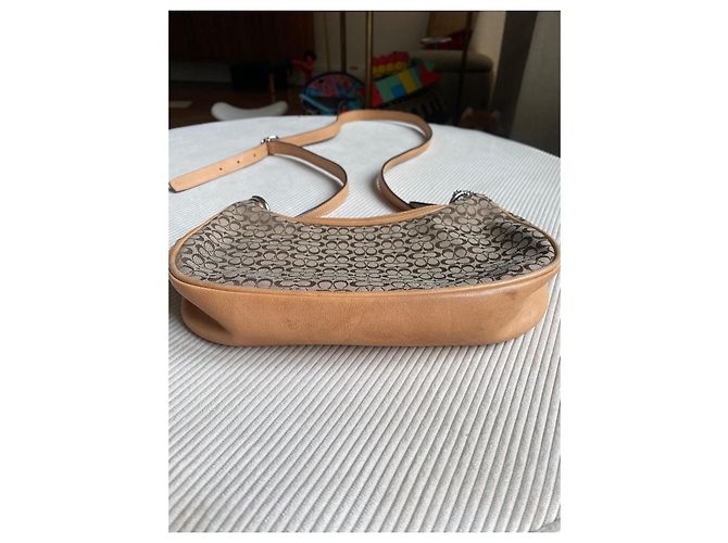 Borsa Coach in pelle e tessuto ricamato con monogrammi Beige - vista 3