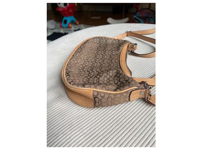 Borsa Coach in pelle e tessuto ricamato con monogrammi Beige - vista 4