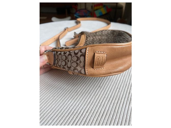 Borsa Coach in pelle e tessuto ricamato con monogrammi Beige - vista 5