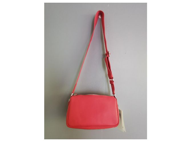 Borsa a tracolla Kenzo in pelle rosa corallo e jacquard Nero Bianco - vista 11