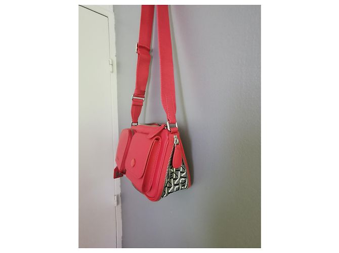 Borsa a tracolla Kenzo in pelle rosa corallo e jacquard Nero Bianco - vista 2