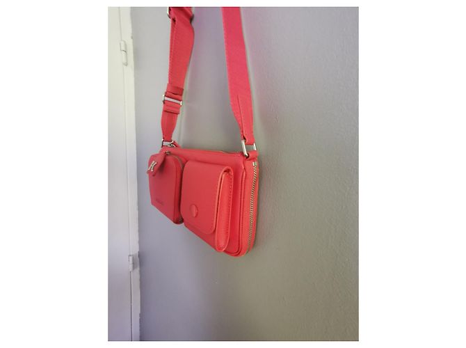 Borsa a tracolla Kenzo in pelle rosa corallo e jacquard Nero Bianco - vista 3