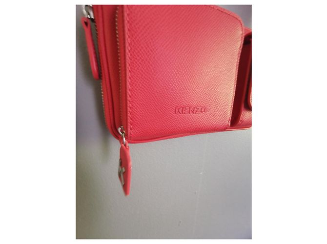 Borsa a tracolla Kenzo in pelle rosa corallo e jacquard Nero Bianco - vista 5