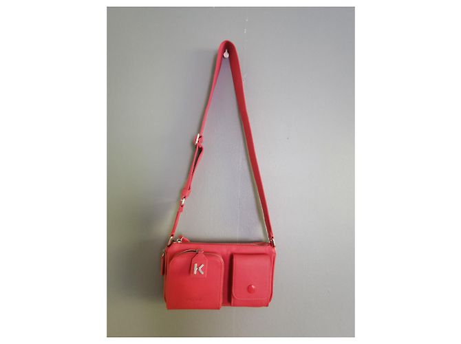 Borsa a tracolla Kenzo in pelle rosa corallo e jacquard Nero Bianco - vista 7