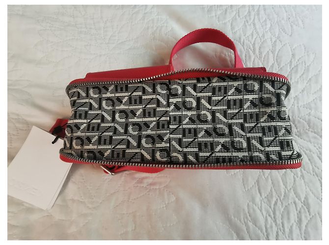 Borsa a tracolla Kenzo in pelle rosa corallo e jacquard Nero Bianco - vista 8