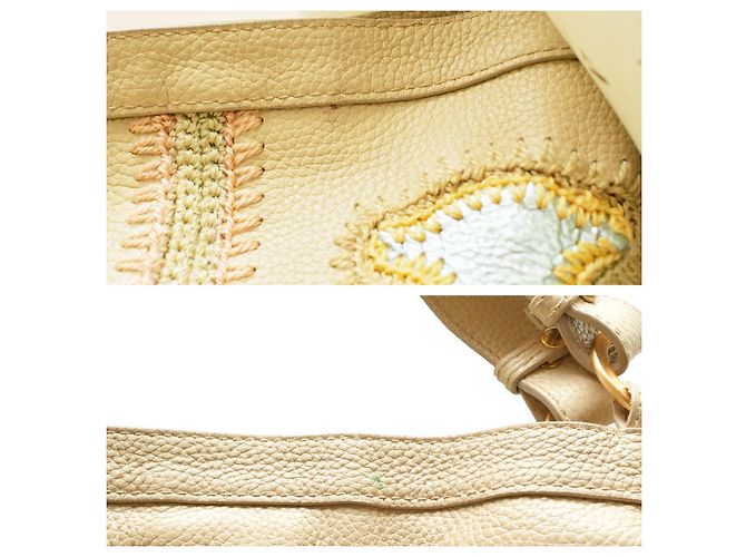 Autre Marque Borsa tote Tous in pelle beige con ricamo patchwork orso - vista 12