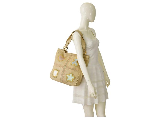 Autre Marque Borsa tote Tous in pelle beige con ricamo patchwork orso - vista 13