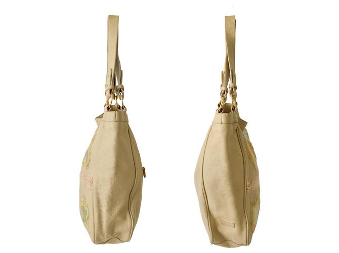 Autre Marque Borsa tote Tous in pelle beige con ricamo patchwork orso - vista 3