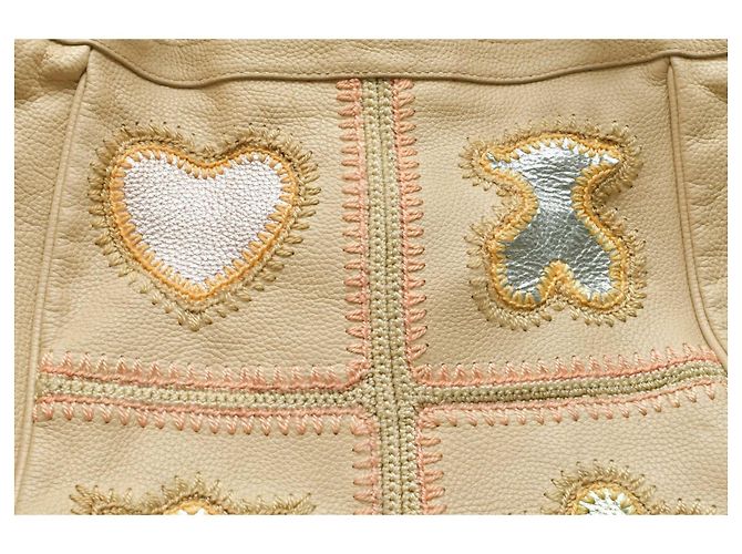 Autre Marque Borsa tote Tous in pelle beige con ricamo patchwork orso - vista 9