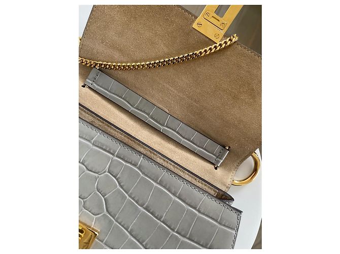 Chloé Drew Borsa a Tracolla Grigia Effetto Coccodrillo Grigio - vista 7