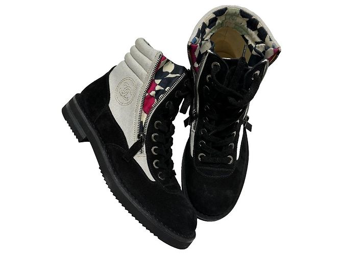 Botas de combate Chanel de ante y lona negro - vista 16