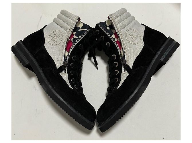 Botas de combate Chanel de ante y lona negro - vista 18