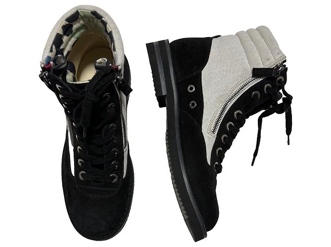 Botas de combate Chanel de ante y lona negro - vista 3