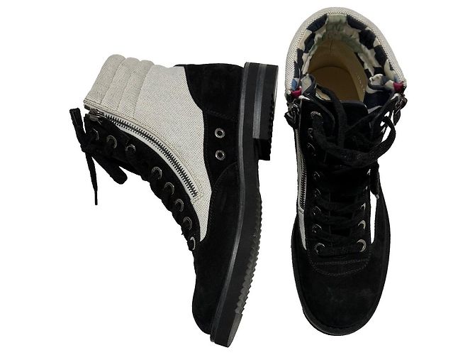 Botas de combate Chanel de ante y lona negro - vista 4