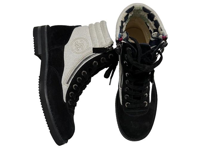 Botas de combate Chanel de ante y lona negro - vista 6