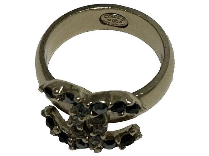 Anillo Chanel CC Strass Negros Dorado Gold hardware - vista 14