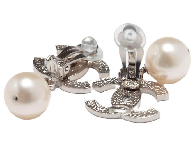 Chanel Clips Argento Grandi CC Grande Perla Fantasia Orecchini con clip - vista 2