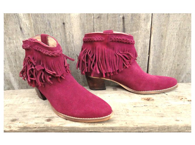 Stivaletti Isabel Marant Rosso Scuro Camoscio Bordò - vista 3