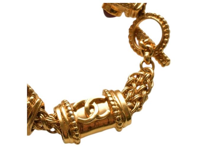 Bracciale vintage CHANEL super raro con catena placcata in oro e dettagli rossi in gripoix. D'oro - vista 4