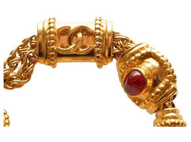 Bracciale vintage CHANEL super raro con catena placcata in oro e dettagli rossi in gripoix. D'oro - vista 5