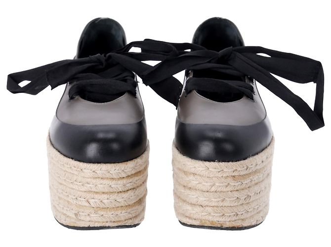 Espadrillas Marni con plateau stringate in pelle nera e grigia - vista 3