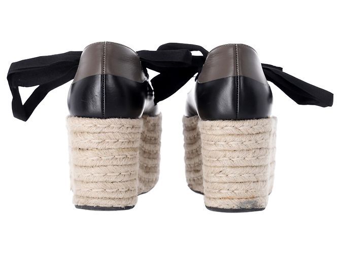 Espadrillas Marni con plateau stringate in pelle nera e grigia - vista 4