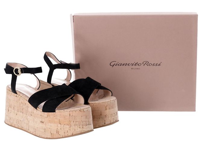 Gianvito Rossi Sandales compensées Bebe en daim noir - vue 8