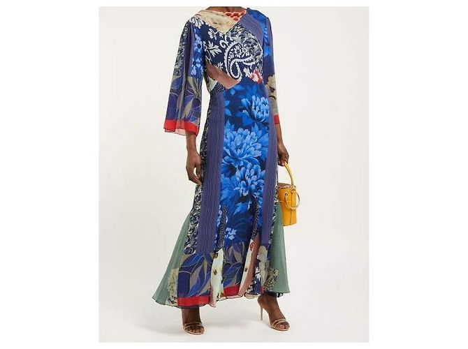 Etro Blaues Maxikleid aus Seide mit Multiprint Mehrfarben - Ansicht 5