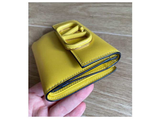 Portefeuille Valentino Vlogo en cuir jaune - vue 3