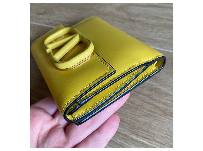 Portefeuille Valentino Vlogo en cuir jaune - vue 4