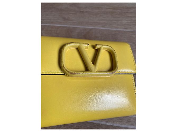 Portefeuille Valentino Vlogo en cuir jaune - vue 5
