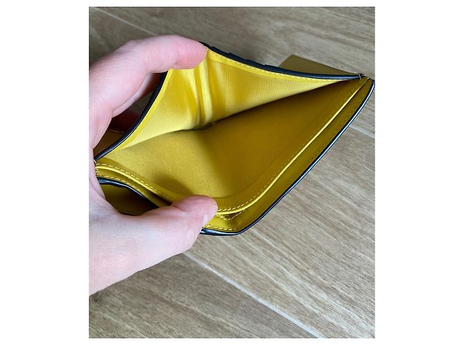 Portefeuille Valentino Vlogo en cuir jaune - vue 8