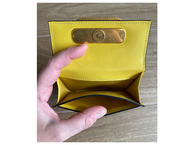 Portefeuille Valentino Vlogo en cuir jaune - vue 9