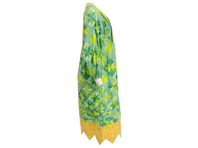 Vestido Midi Acolchoado Multi Patchwork Verde Muveil - vista 2