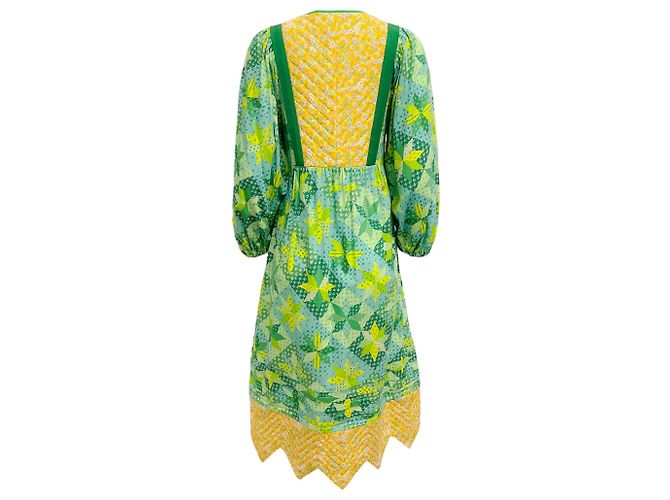 Vestido Midi Acolchoado Multi Patchwork Verde Muveil - vista 3