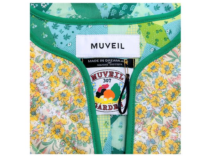 Vestido Midi Acolchoado Multi Patchwork Verde Muveil - vista 4