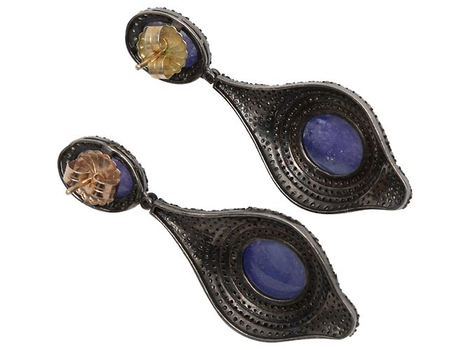 Autre Marque Orecchini a buco con cabochon blu e diamanti Bavna - vista 2
