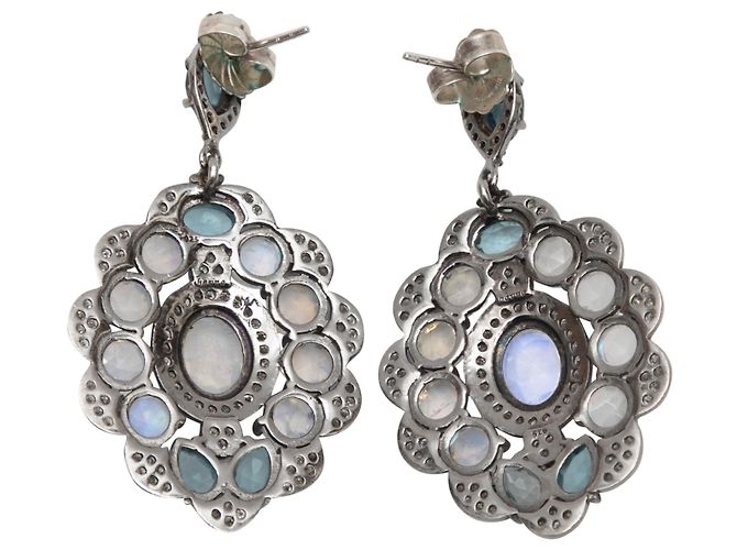 Autre Marque Orecchini pendenti con labradorite Bavna azzurra e pavé di diamanti Blu - vista 2