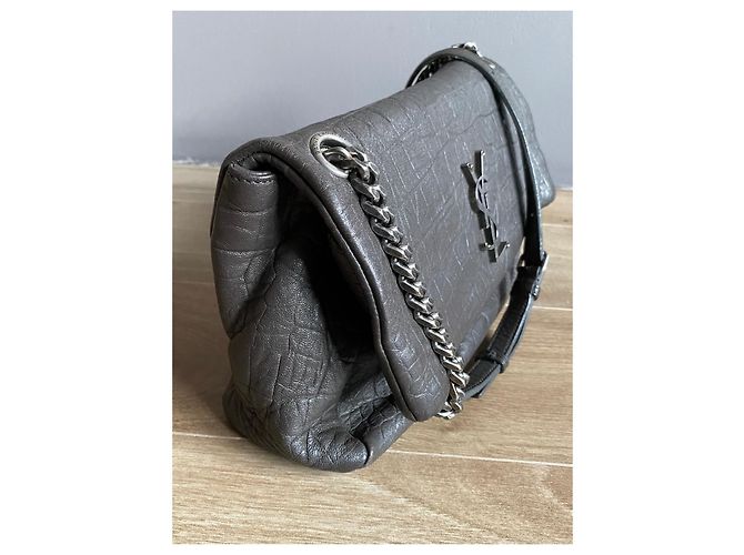 Borsa Saint Laurent West Hollywood Fold-Over Pelle Grigia Grigio - vista 4