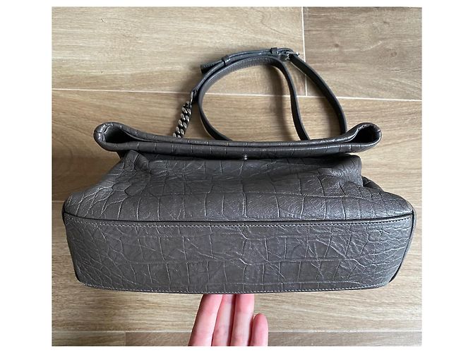 Borsa Saint Laurent West Hollywood Fold-Over Pelle Grigia Grigio - vista 6