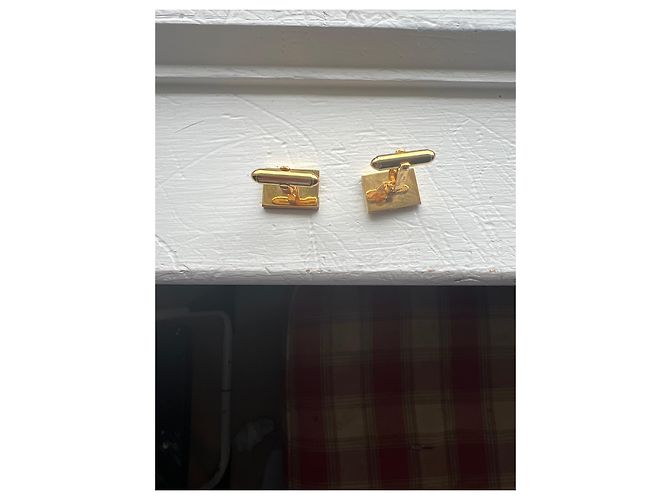 Christian Dior Gold Diamond Mesh Pattern Cufflinks Golden - view 4