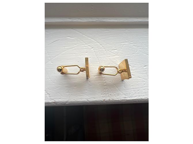 Christian Dior Gold Diamond Mesh Pattern Cufflinks Golden - view 6