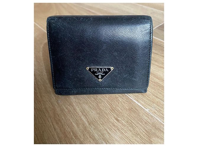 Cartera Prada Tri-fold de cuero negro - vista 2