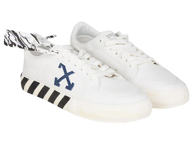 Off White Off-White Low Vulkanisierte Öko-Canvas-Sneakers - Weiß Marineblau - Ansicht 2
