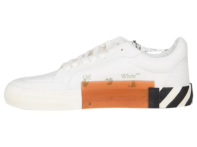 Off White Off-White Low Vulkanisierte Öko-Canvas-Sneakers - Weiß Marineblau - Ansicht 3