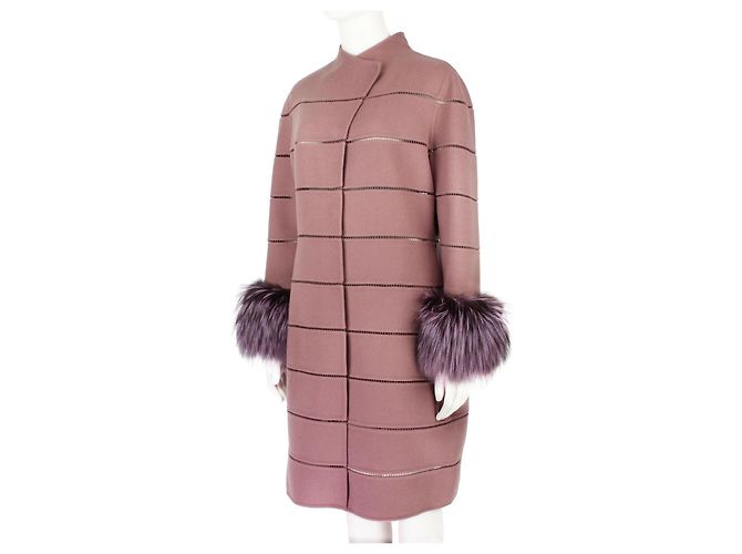 Cappotto J. Mendel in lana e cashmere malva con bordo in pelliccia Rosa - vista 2