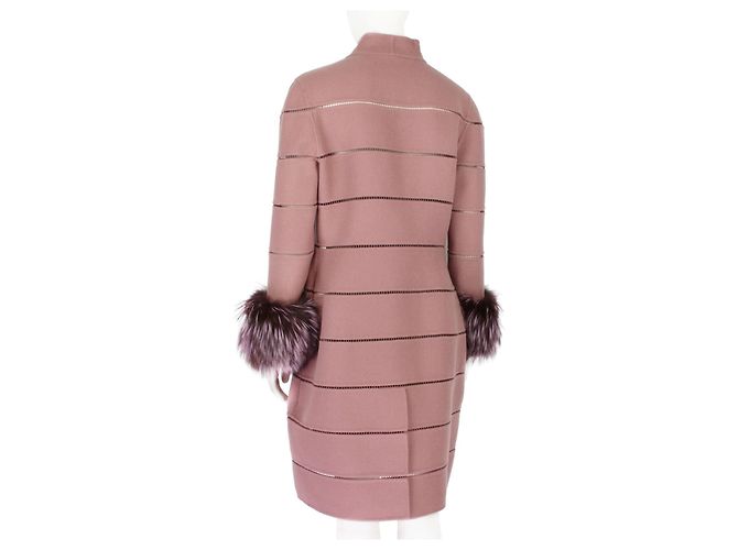 Cappotto J. Mendel in lana e cashmere malva con bordo in pelliccia Rosa - vista 3