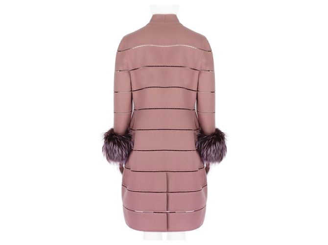 Cappotto J. Mendel in lana e cashmere malva con bordo in pelliccia Rosa - vista 4