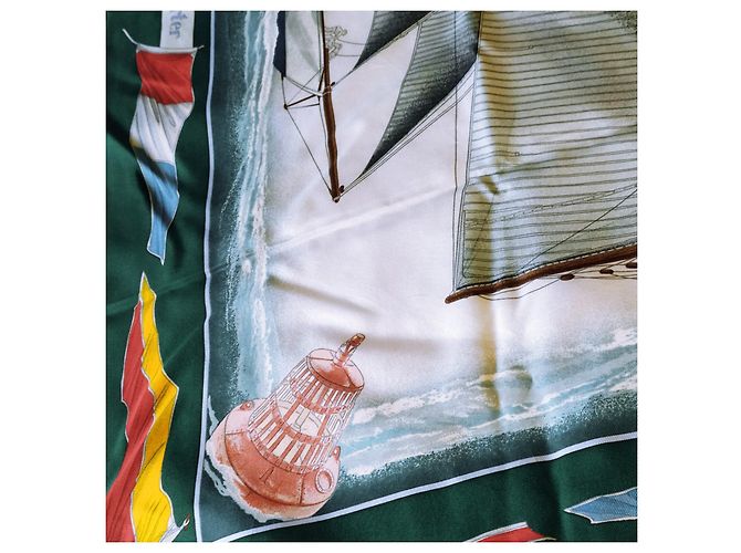 Foulard Hermès Downwind in seta verde - vista 10