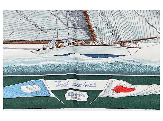 Foulard Hermès Downwind in seta verde - vista 19